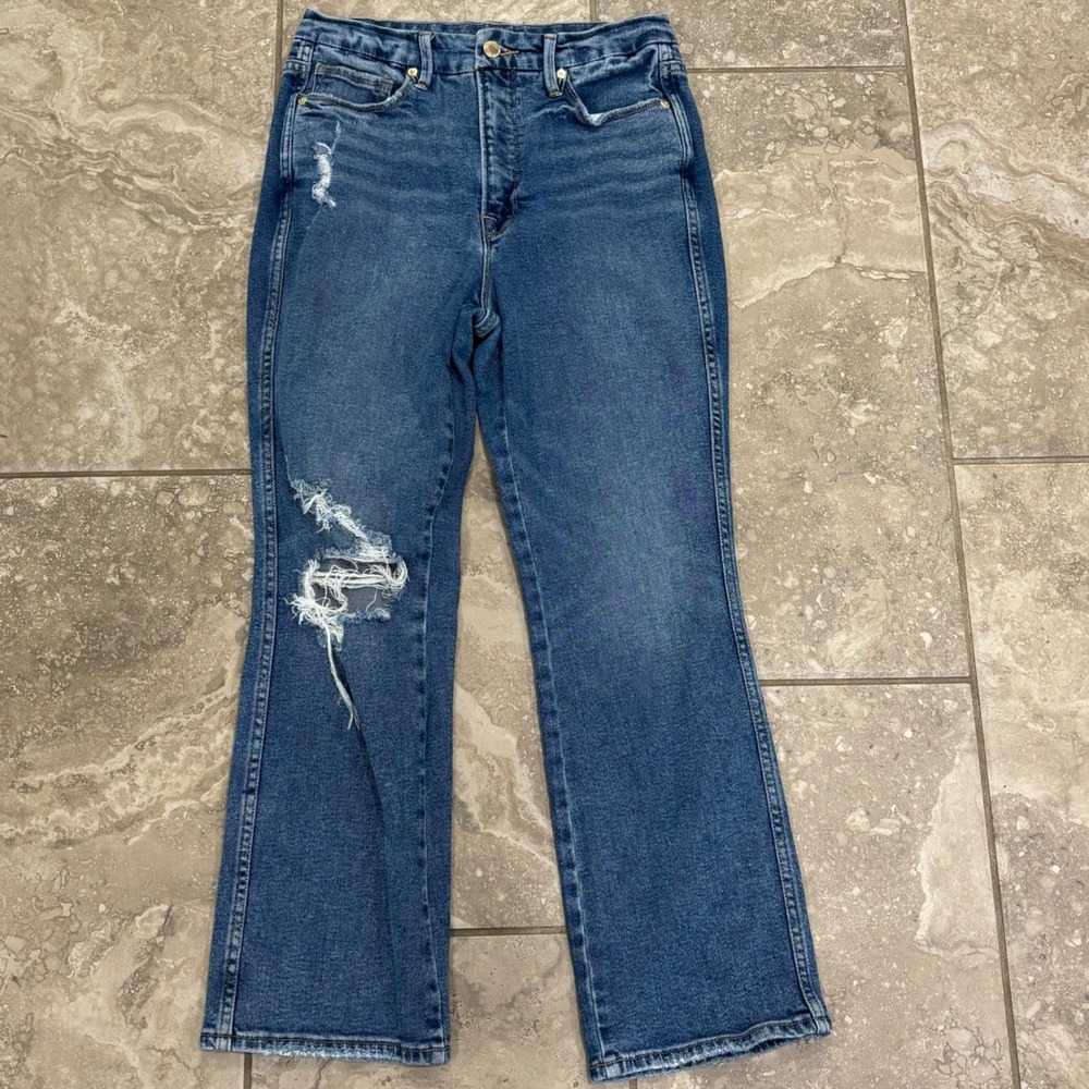Good American High Rise‎ Straight Distressed Jeans Blue Size 10/30